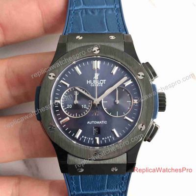 Swiss Replica Hublot Big Bang Classic Fusion Blue Chronograph Black Gummy Band